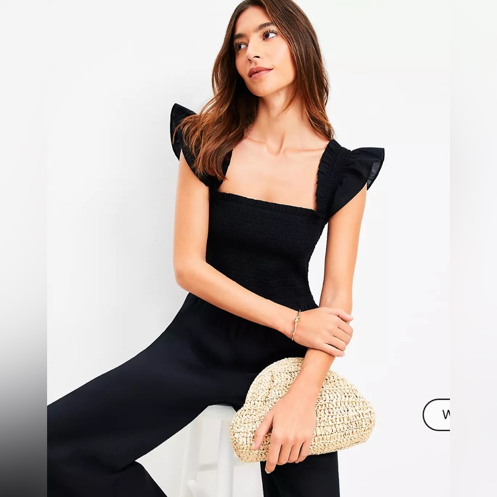 LOFT Beach Smocked Ruffle Strap Jumpsuit